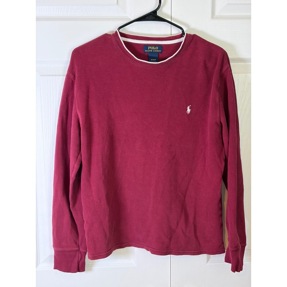 Polo Ralph Lauren Mens Waffle Knit Thermal Long Sleeve Shirt Burgundy Maroon M